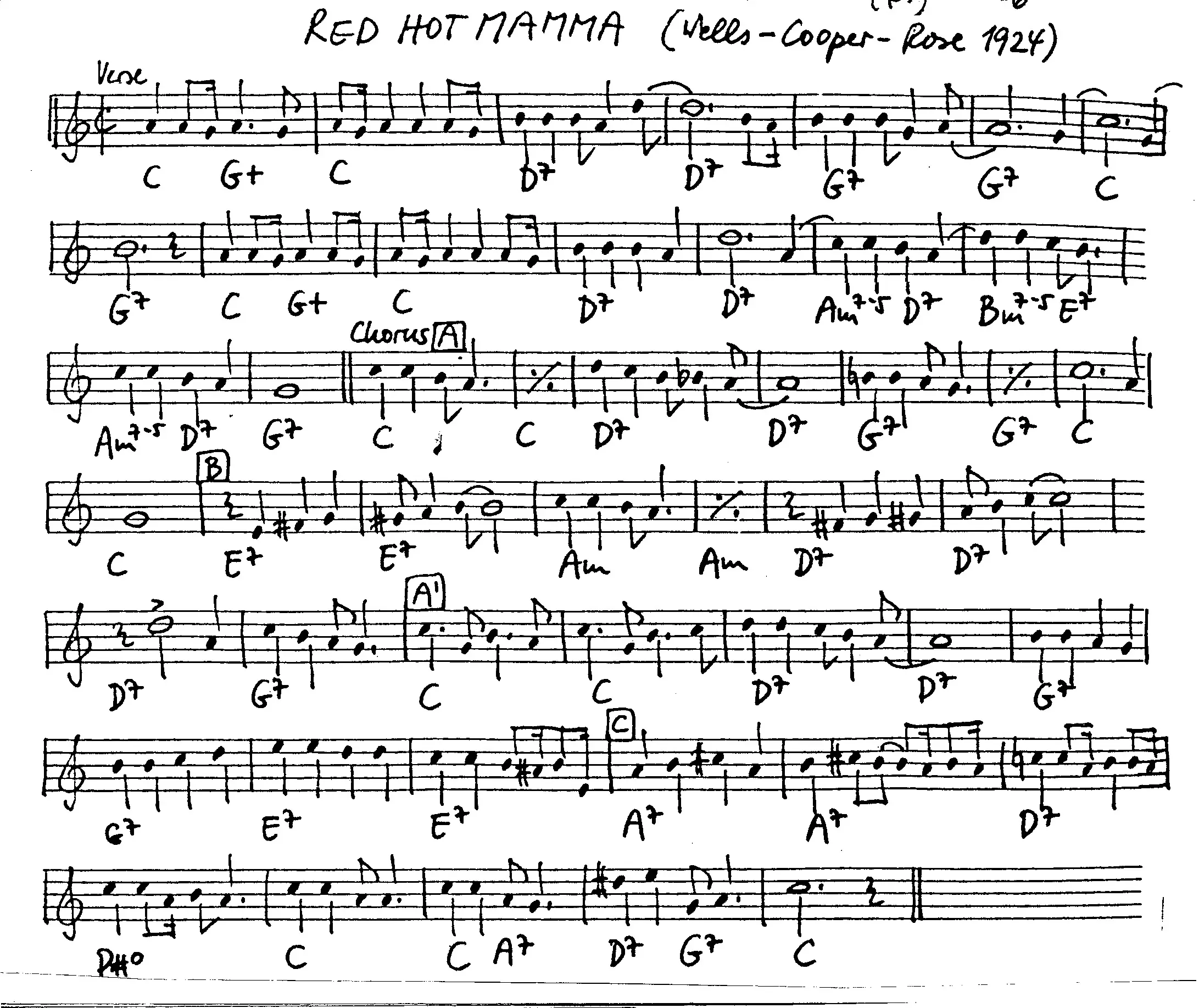 red hot mama free jazz leadsheet - Courtesy of the Jungle Jazz Band